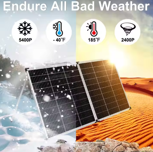 Person adjusting foldable solar panel angle during camping trip