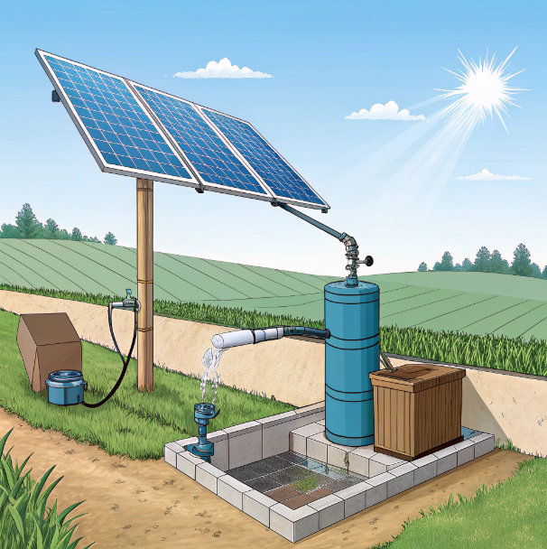 Solar irrigation system in a field