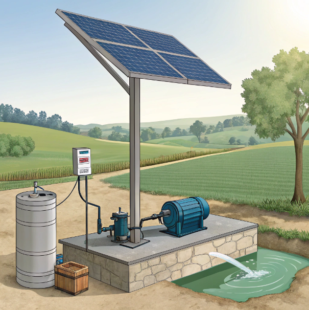 A container being loaded with solar water pumps at a manufacturing facility