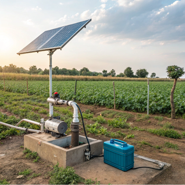 Solar pump installation in a field