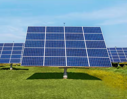 Solar panel field with dual-axis trackers