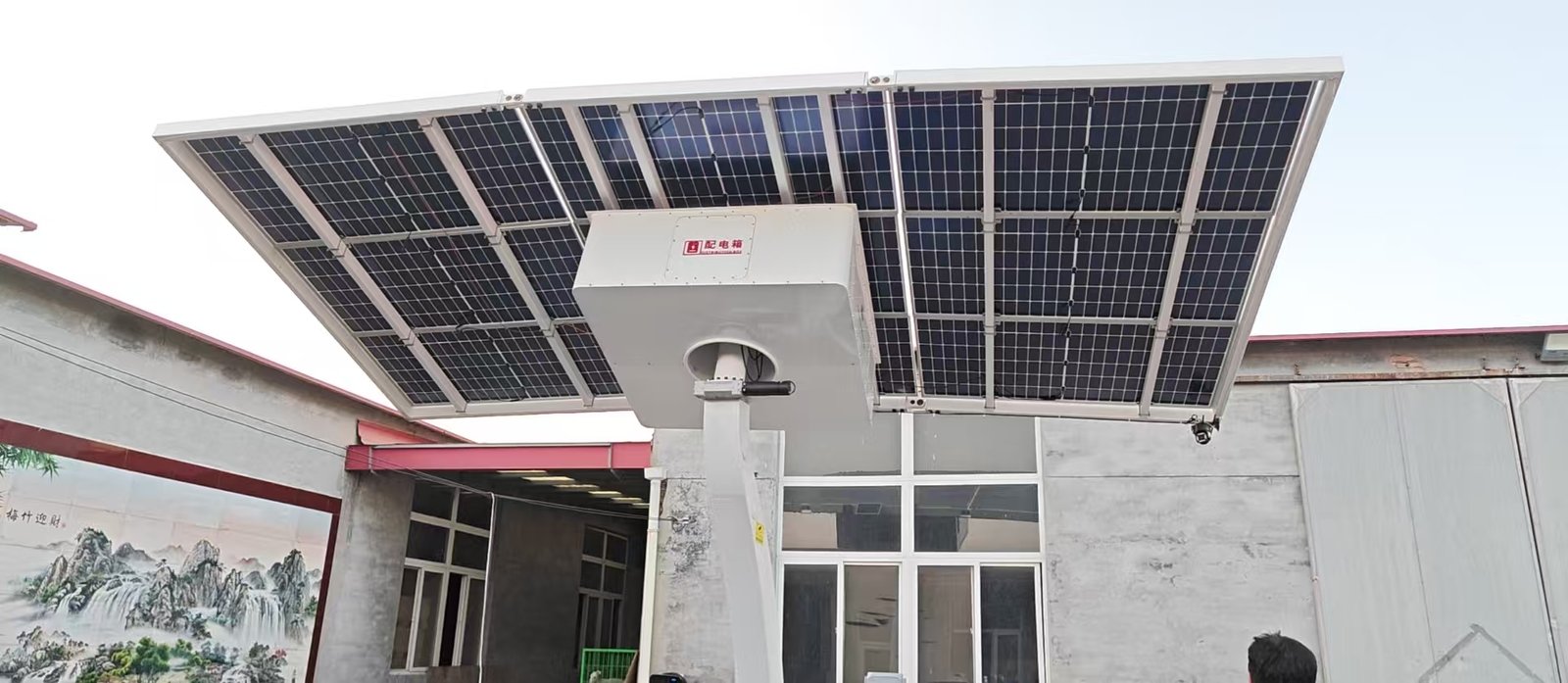 A highly efficient mobile solar tracking system in action, following the sun's trajectory